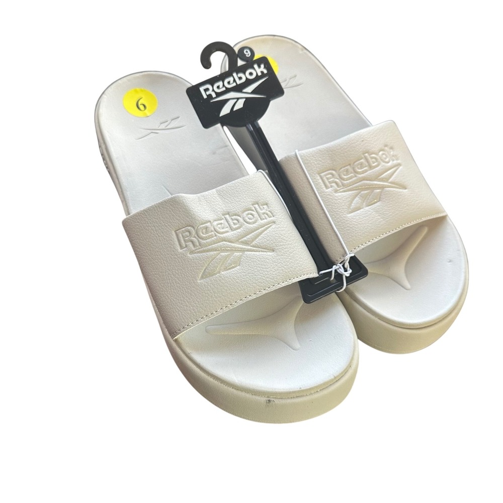 NEW Reebok Women's 9 Slides Sandals Beige Comfort Platform Chunky Size 9